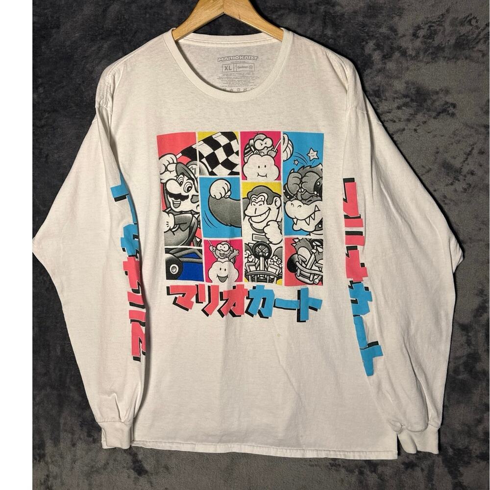 Nintendo Mario Kart Long Sleeve Shirt Mens XL White Kanji Anime Geeknet 2021